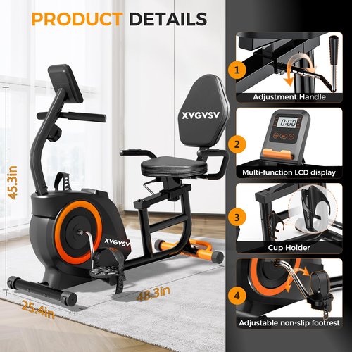 Recumbent Exercise Bike, Recumbent Stationary Bike for Home, Recumbent Bike with 400LB Weight Capacity Whisper-Quiet 16 Levels Magnetic Resistance Heart Rate Handle and Multi-Function LCD Comfortable Seat