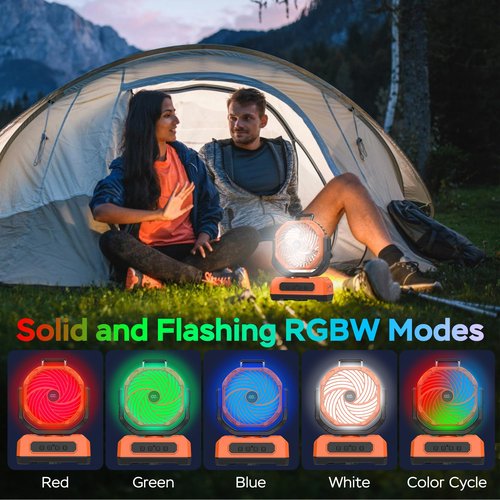 PANERGY Camping Fan Rechargeable,20000mAh Cordless Battery Powered Oscillating Fan with RGB Light & Remote,4 Timer & Hanging Hook for Indoor,Outdoor,Travel,Camping,BBQ,Jobsite,Picnic-Orange