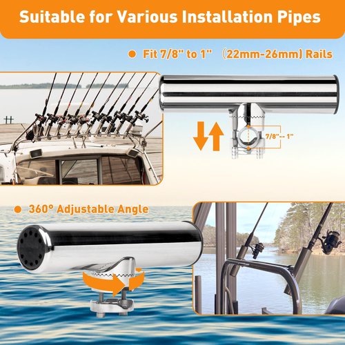 XinKunmarine 2 Pack Fishing Rod Holders for Boat Rail Mount, Stainless Steel Clamp on Rod Holder for Marine Boat, Fishing Boat, Pontoon, Jon Boat（Fit 7/8" to 1" Rail