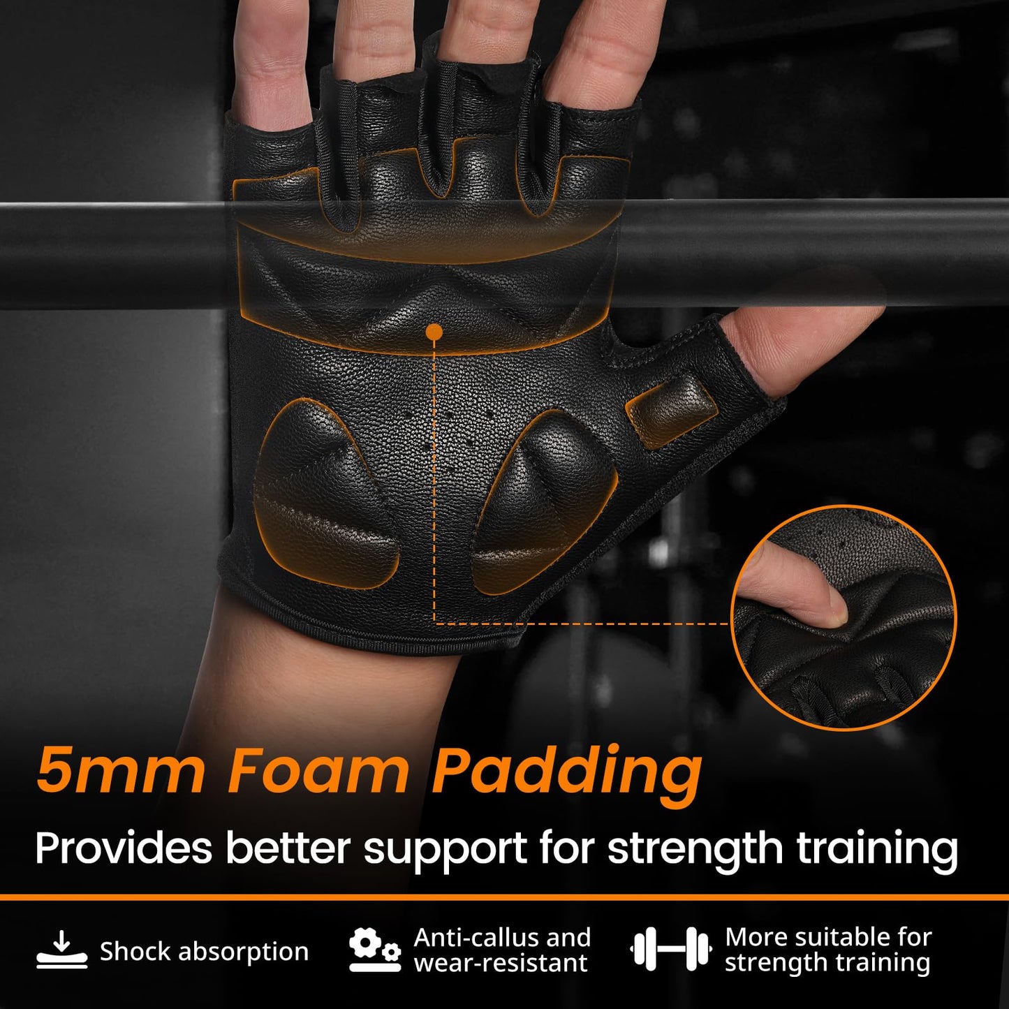 ATERCEL Premium Leather Workout Gloves, Ideal for Men and Women, Suitable for Weightlifting, Gym, Cycling (Black, Medium)