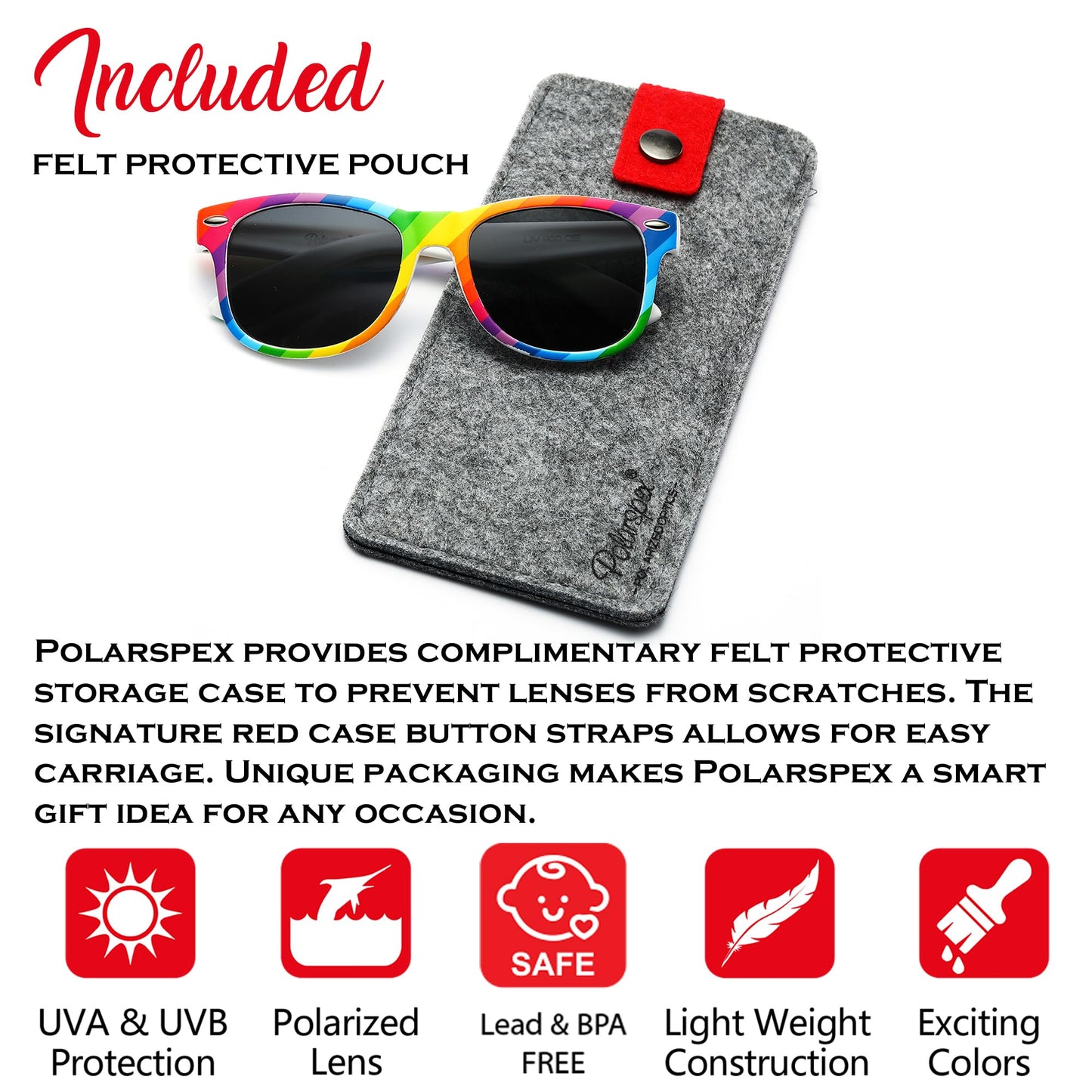 PolarSpex Toddler Polarized Sunglasses for Boys & Girls Ages 2-8 Rainbow