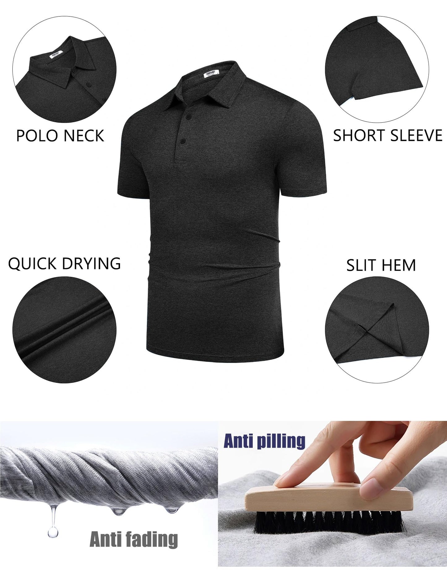 COOFANDY Men's Short Sleeve Black Golf Polo Shirts Quick-Dry Performance Tactical T-Shirt Collared Tennis Shirts Top