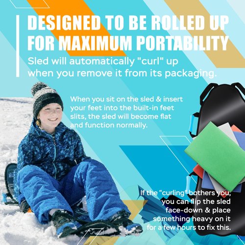 Sunlite Sports 45" Arctic Breeze Ice Racer Foldable Snow Sled, Fits 2 Children or 1 Adult, Ultra Portable, Durable Sturdy Fabric Stitching, Handles with Steering, Kid's Toddler Toboggan Winter Fun