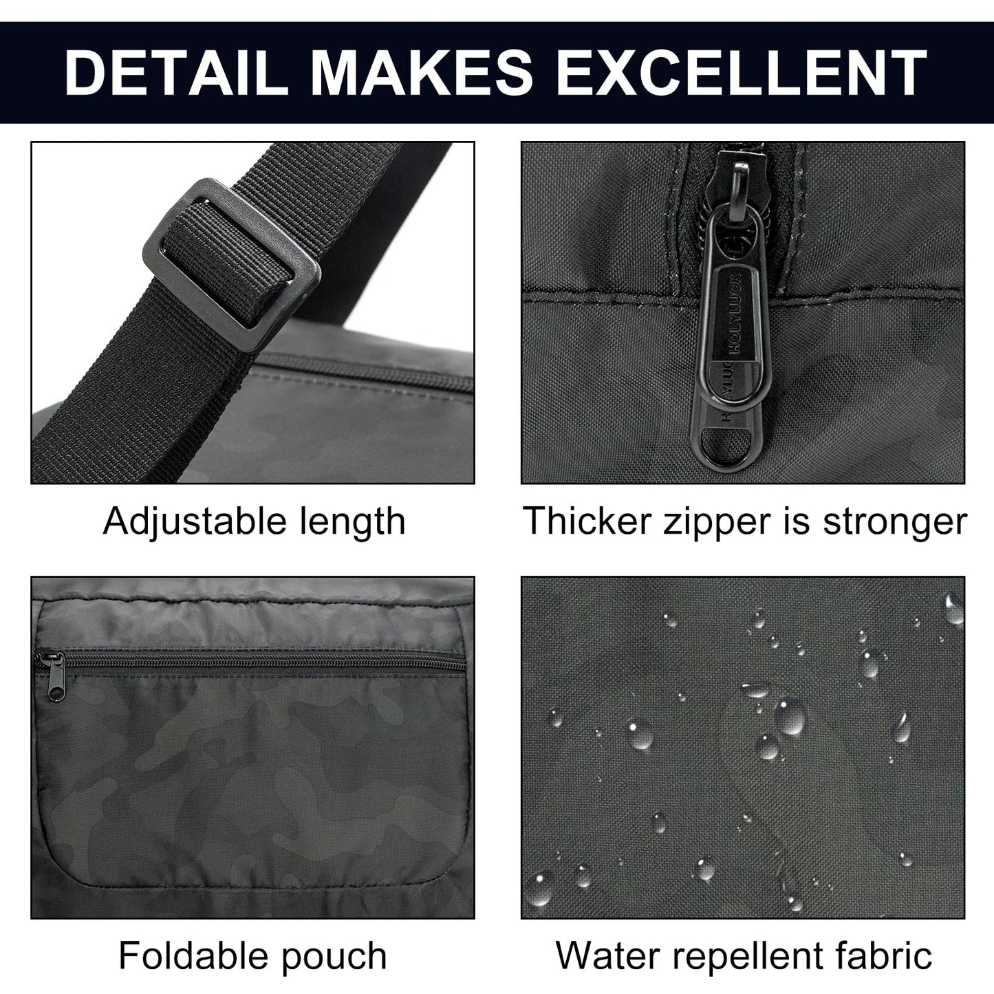 HOLYLUCK Foldable Travel Duffel Bag For Women & Men Luggage Great for Gym (midnight camo)