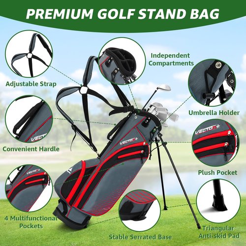 XDriveMax 8 Pieces Complete Unisex Golf Club Set Right/Left Hand for Men Women Includes Stand Bag with Rain Hood, 3# Fairway Wood with Head Covers, 5# Hybrid, 5#, 7#, 9# S# Irons and Putter