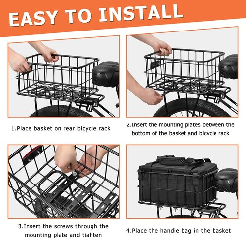 CDYWD Bike Basket Rear for Men Women, Large Bicycle Rack Basket for Adult Bikes with Removable Liner Bag & Waterproof Cover, Heavy Metal Back Cargo Basket for Ebike, Mountain Bike, City Bike, Cruiser