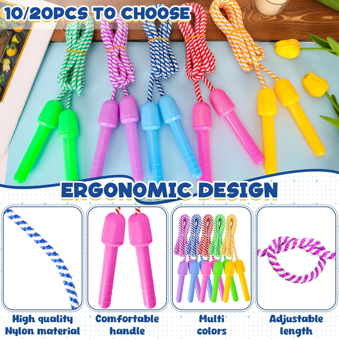 20 Pack Kids Jump Rope, Adjustable Nylon Skipping Ropes for Kids Fun Play