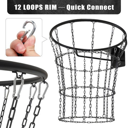KingDolly Heavy Duty Chain Basketball Net - 12 Loops Anti-Rust Metal Hoop Accessory, Quick Snap Buckle Installation for Indoor/Outdoor Courts All-Weather Durability (Fits Standard 18" Rims)