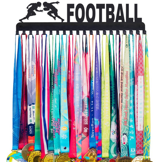 Goutoports Personalized Football Medal Display Hanger - Holds Up to 60 Medals, Durable Metal Organizer Rack for Kids' Sports Awards, Ribbon Holder for Wall Decor and Gift for Athletes