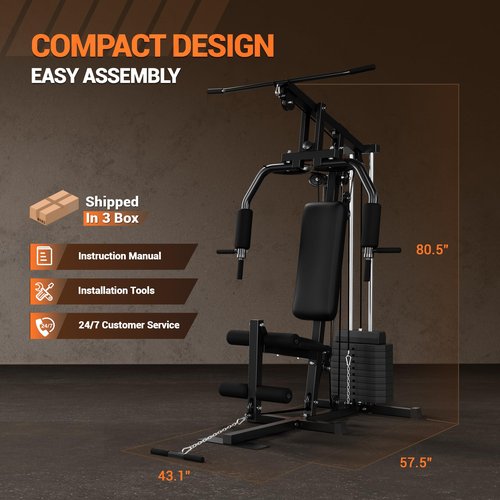 Multifunctional Home Gym Equipment for Home Gym, Workout Station with 150LBS Weight Stack, Exercise Machine for Full Body Traning with Pulley System