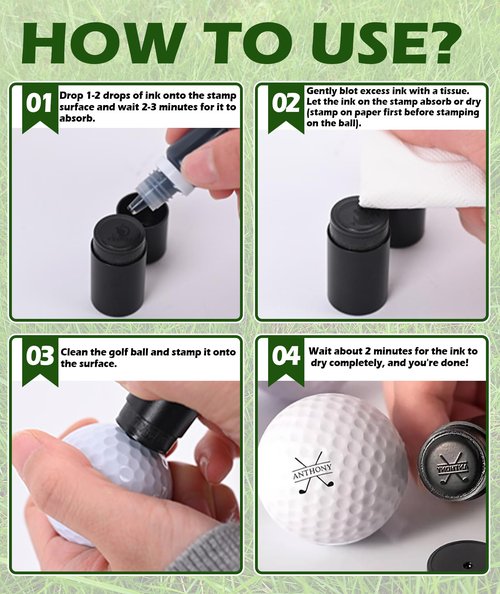 Custom Golf Ball Stamp, Personalized Golf Ball Marker Stamp, Waterproof Golf Ball Stamper with Monogram Logo Design, Golf Accessories Customized Golf Gifts (Style-02)