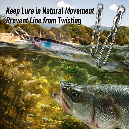 Alwonder 30-Pack Fishing Speed Clips Quick Change Snap Swivels, Ball Bearing Swivel Power Clips Fishing Snap Swivels (0+S 33LB) Freshwater Saltwater Crankbait Popper Lures Quick Snaps Connector Tackle