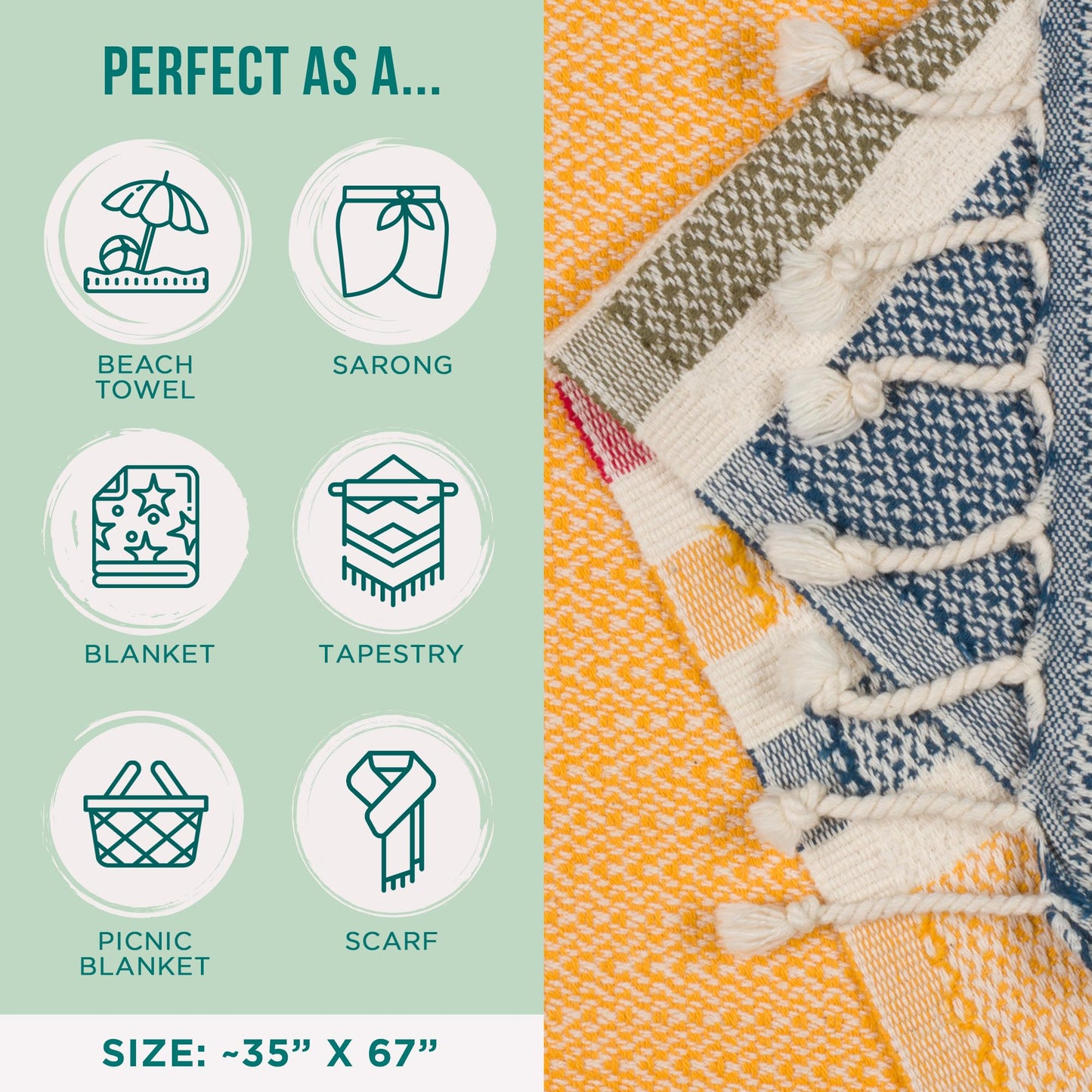 Sand Cloud Turkish Beach Towel - Sand Resistant - Fast Drying -100% Certified Organic Turkish Cotton Yarn - Great for Beach Bath or as a Blanket - As Seen on Shark Tank - Chains (Honey)