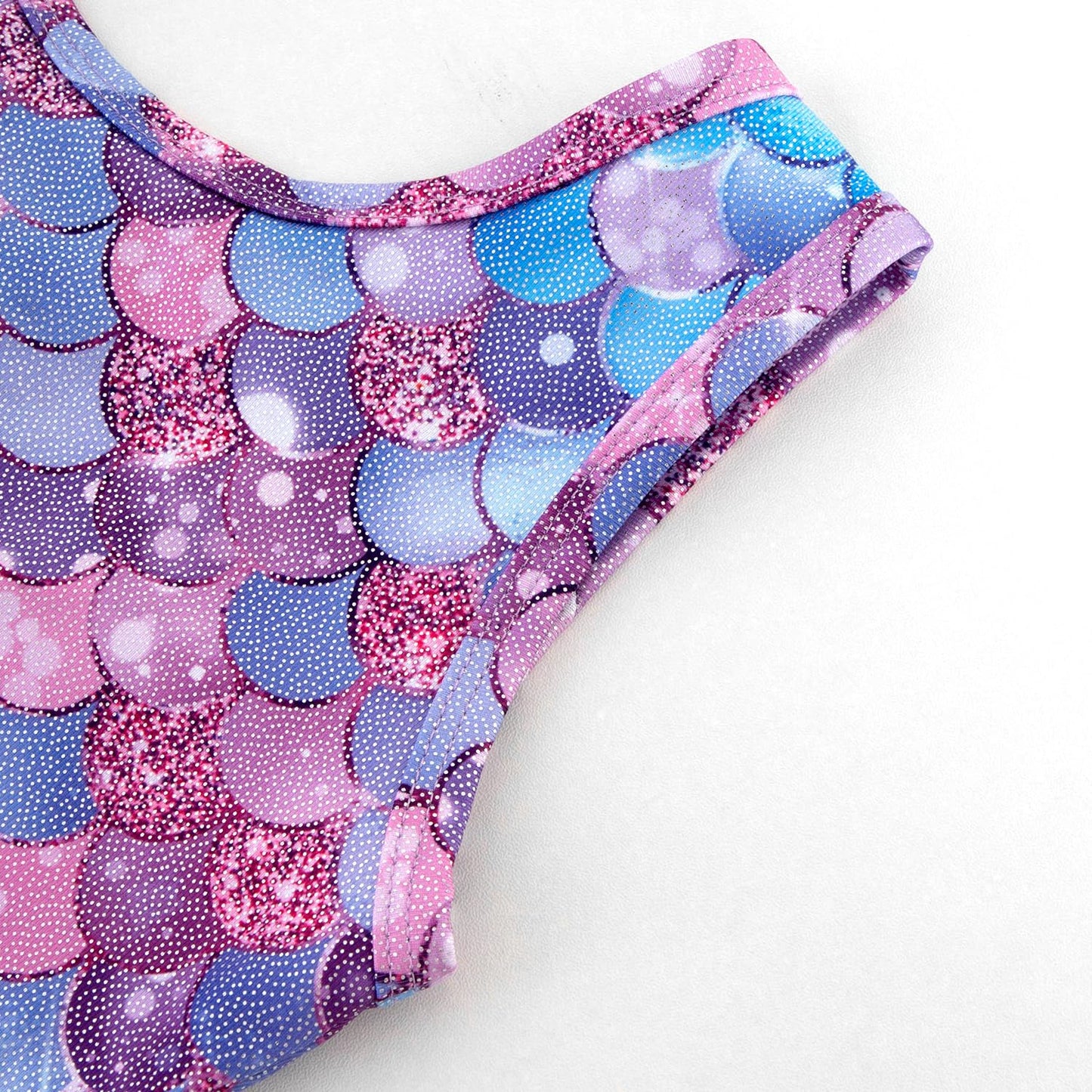 HOZIY Leotards for Girls 7/8 Years Old Kids Criss Cross Back Gymnastics Sparkly Biketards Tumbling Unitards Outfits Activewear Blue Purple Mermaid with Scrunchie