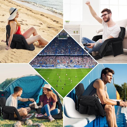 JTSIOV Stadium Seats with Back Support, 25" Extra Wide Bleacher Chairs with Back and Cushion, 3D Mesh Stitching Stadium Chair, 6 Reclining Positions Bleacher Seats for Sports Events (2pcs)