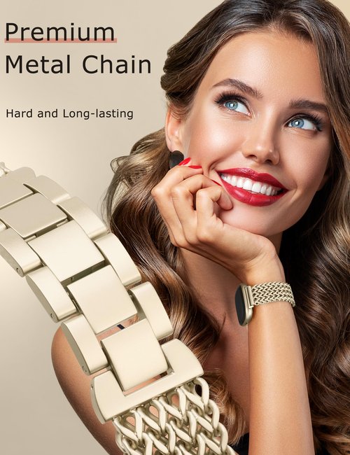 Minyee Metal Band Compatible with Fitbit Sense 2/Versa 4/Versa 3/Sense Band for Women, Dressy Stainless Steel Multi-chain Designer Gold Link Bracelet Stylish Luxury Chic Wristband Replacement Strap