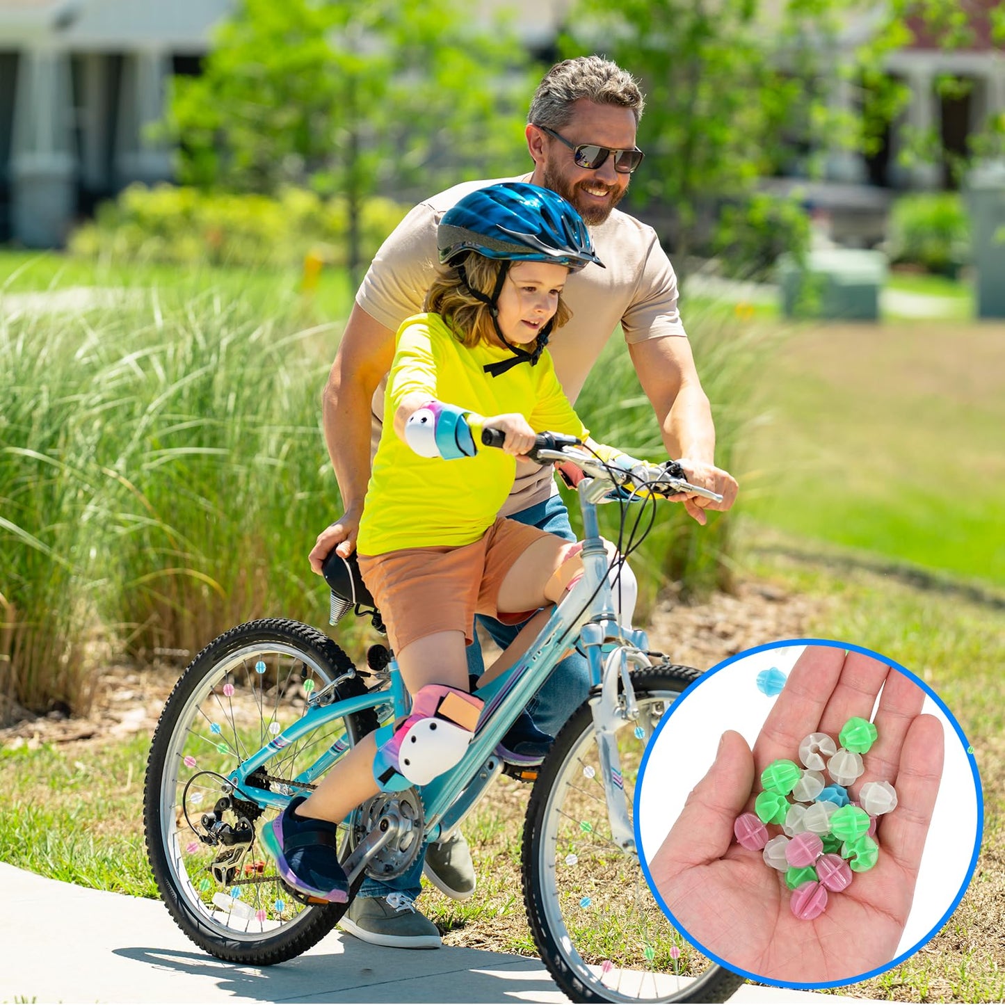 JIYIN 144 Pcs Bike Spoke Beads Glow in The Dark, Colorful Plastic Luminous Bicycle Wheel Spokes Clip Beads, Round Bicycle Wheel Spokes Luminous Plastic Bead Noise Making Decorations