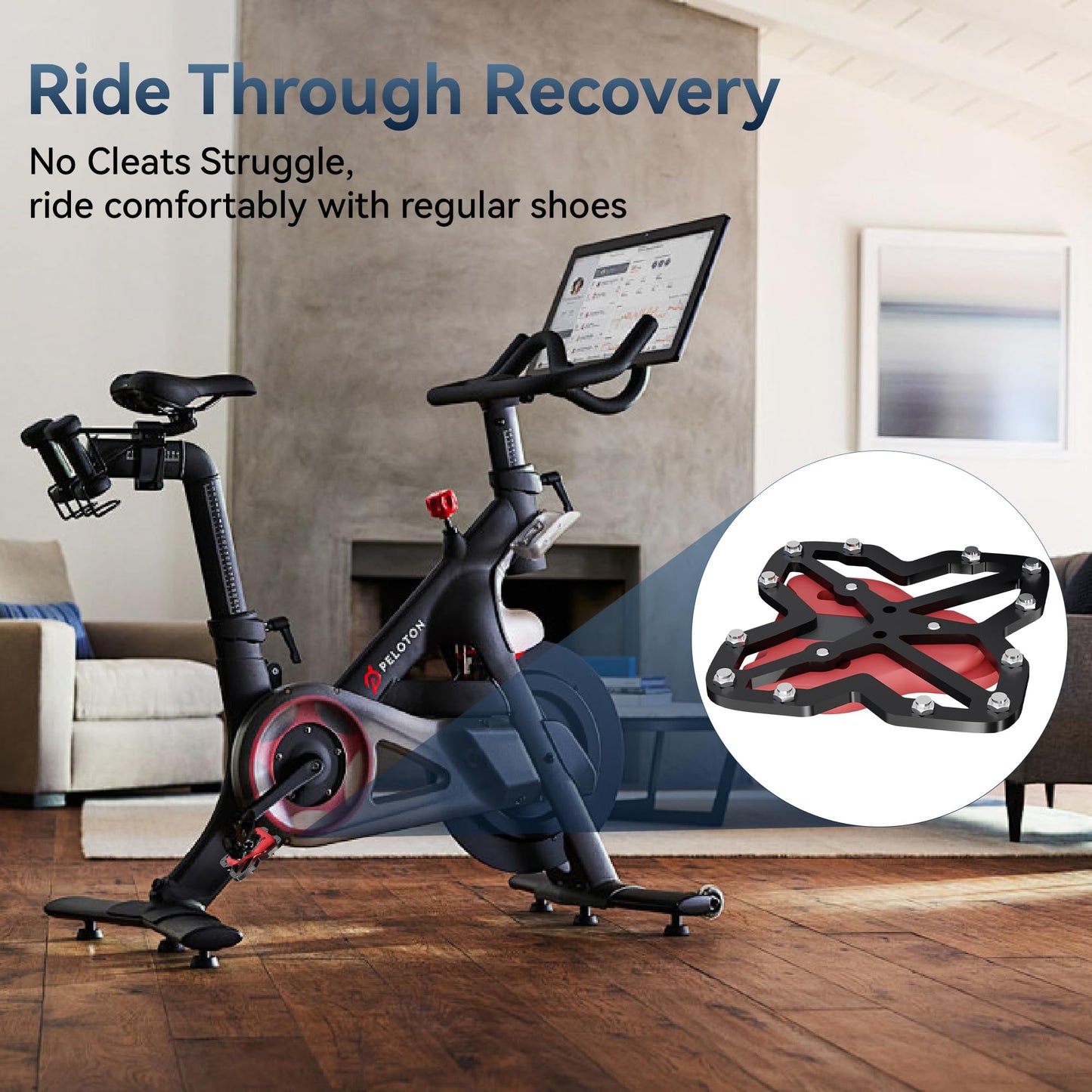 EFEALL Pedal Converters Compatible with Peloton Bike & Bike+, Pedal Replacement for Regular Shoes, Non-Slip Widen Pedals for Original Bike, Convert Peloton Bike Pedal to Platform Pedal