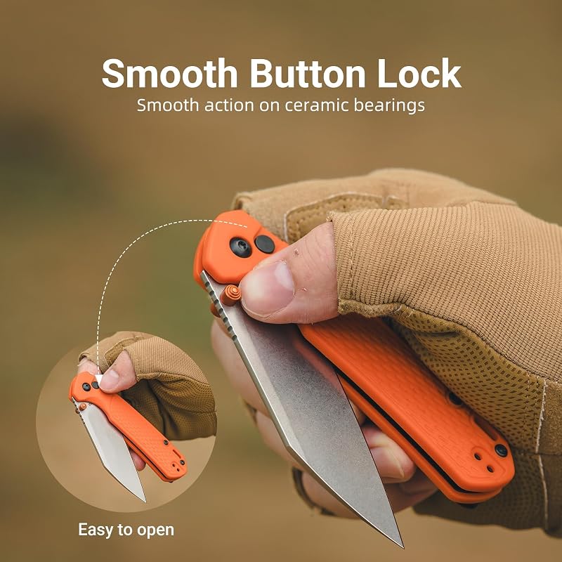 CJRB Pyrite-Light Folding Knife, 3.34" AR-SFII Steel Wharncliffe Blade, FRN Handle - Orange