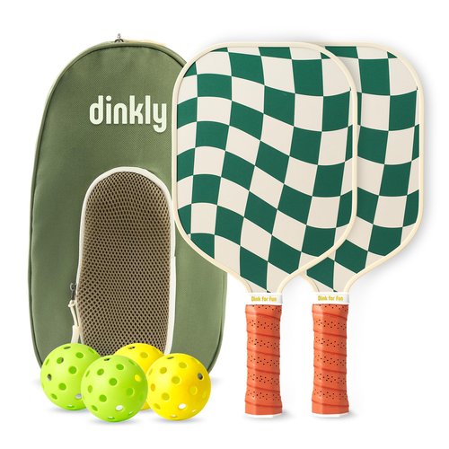 Dinkly Pickleball Paddles Set of 2 - USAPA Approved Graphite/Fiberglass Pickleball Racket, 2 Pickleball Rackets, 4 Balls and 1 Portable Carry Bag, Pickle Ball Set for Men Women, Wave Check