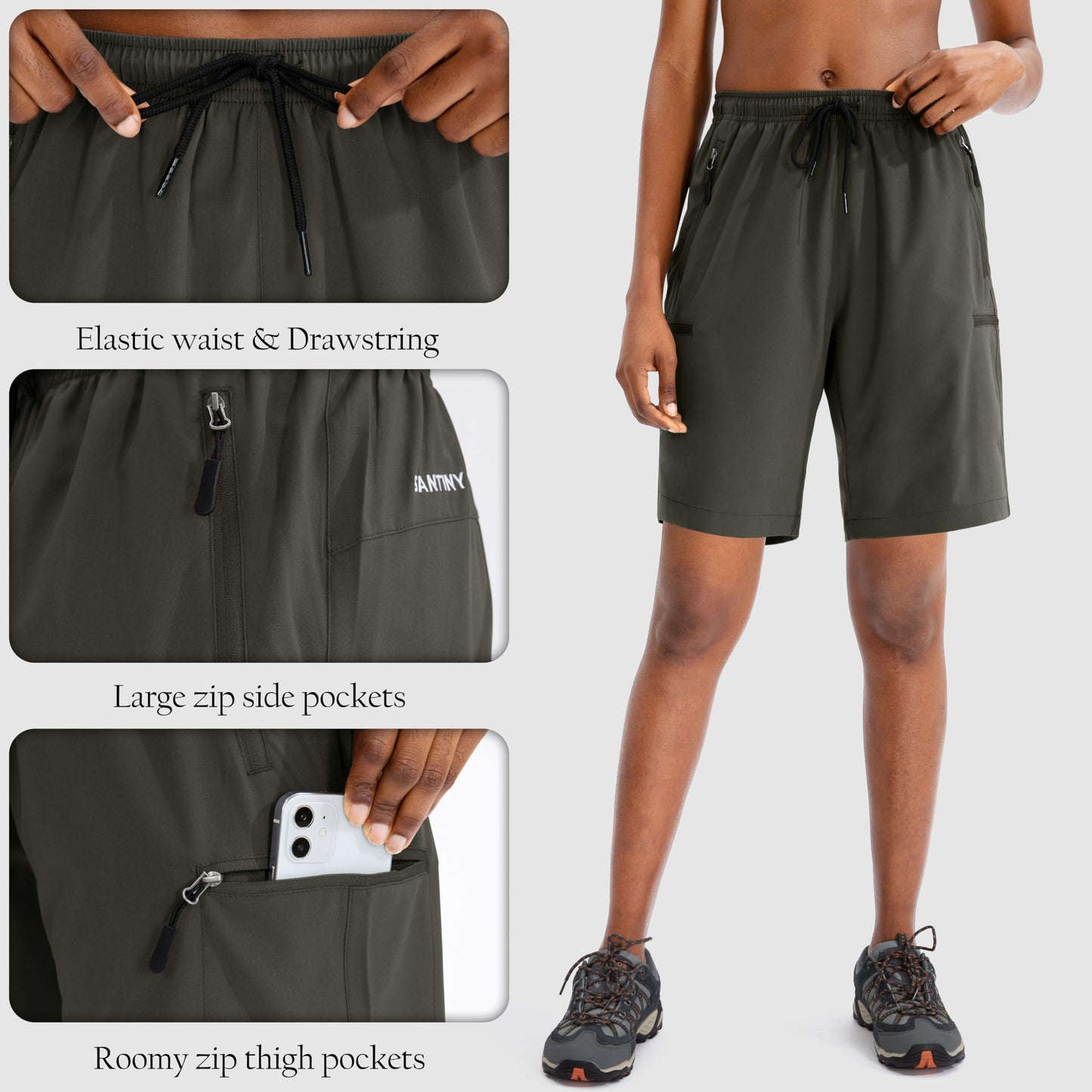 SANTINY Women's 5''/ 7''/9'' Hiking Cargo Shorts Quick Dry Lightweight Summer Shorts for Women Athletic Golf Zipper Pockets(Army Green_3XL)
