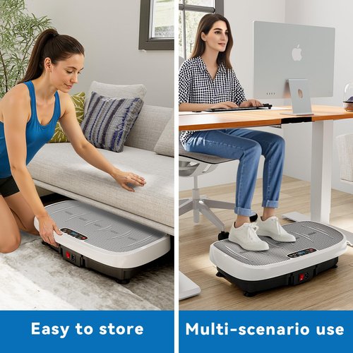 Vibration Plate Exercise Machine - Whole Body Vibration Platform for Home & Office, Fitness Machine with Resistance Bands, Low Noise Vibration Plates for Weight Loss & Lymphatic Circulation (White)