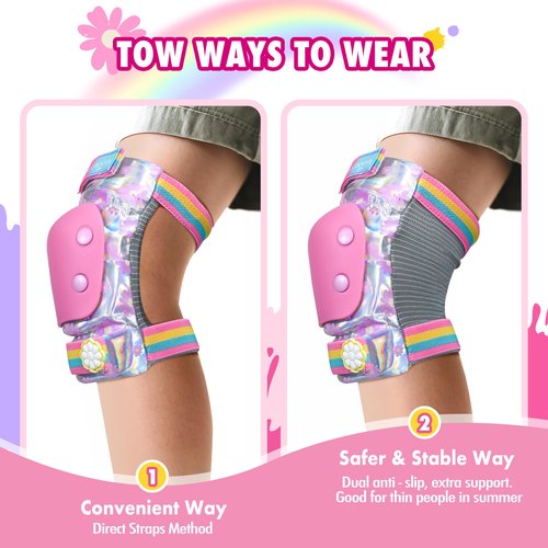 Kids Knee Pads Elbow Pads Wrist Guards Set with Carry Bag Included, Protective Gear Set for Girls Boys Roller Skating Bike Cycling Skateboard Scooter (Floral, Medium (6-12years))