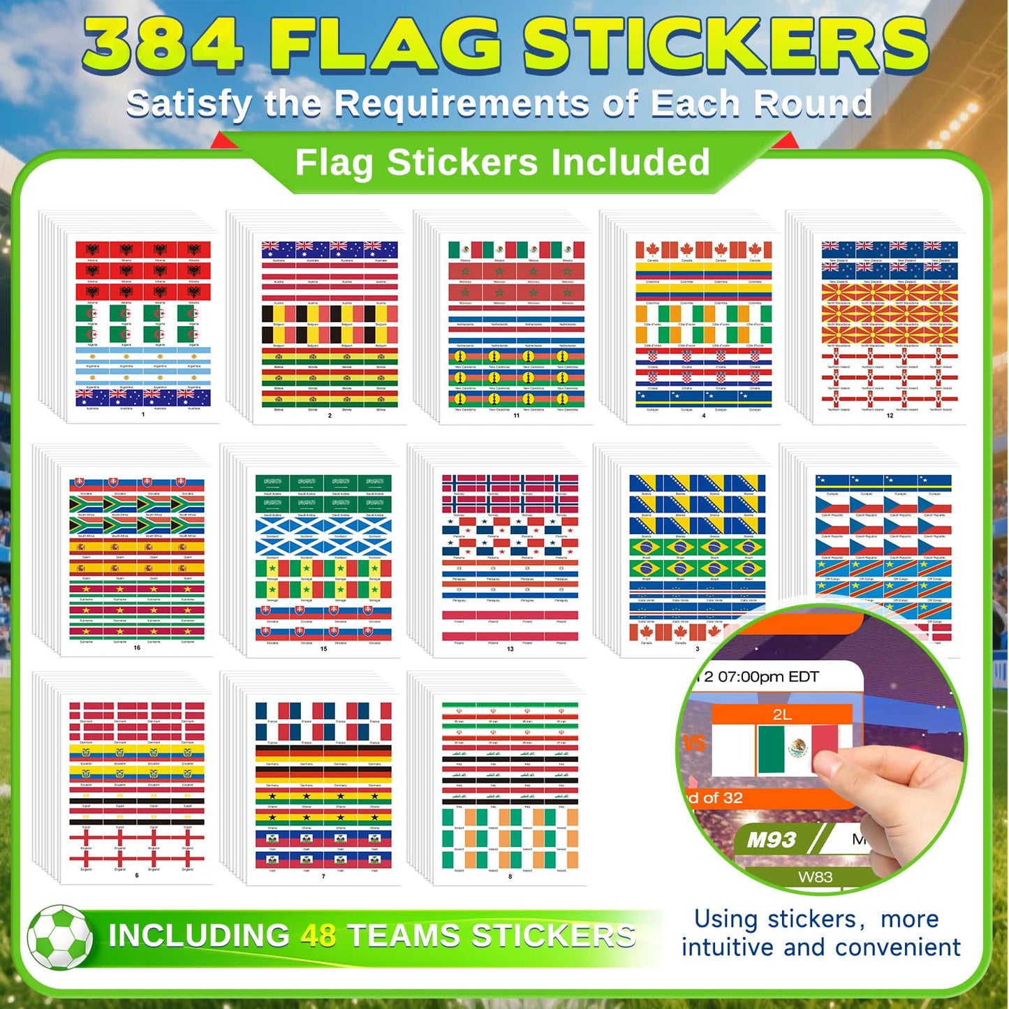 2026 World Soccer Tournament Extra Large Schedule Poster 43"x32", 2Pcs Gifts Set with 384 Stickers and Predict Champion Cup Winner, Tracker Bracket Wall Chart for Sports Fans Party Decorations