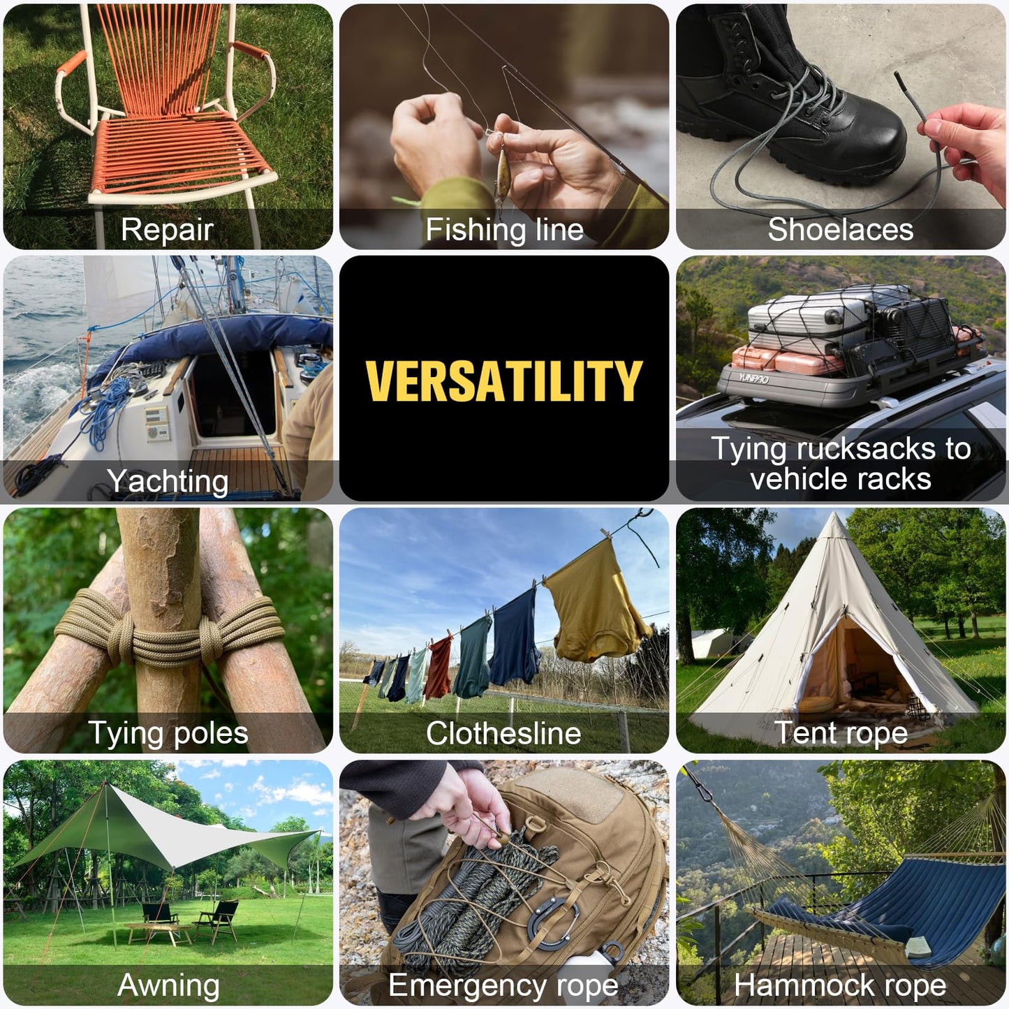TRIBERION Paracord Rope 750 lb - 50ft 5/32" Parachute Cord 4MM 12-Strand para Cord - Heavy Duty Spool String for Survival,Camping Gear, Survival Bracelet, Clothesline - Black