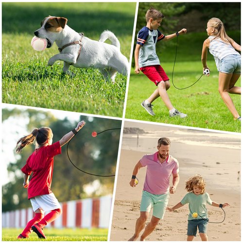 SAYAYA 4 PCS Wrist Return Ball on a String 2.36 Inches Rebound Sport Balls with Elastic Strap Baseball Soccer Tennis Practice Party Favors, Wrist Exercise and Fun Play for Kids & Adults (Mix)