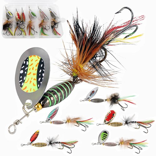 DAMIDEL 6pcs Fly Fishing Strikers kit,1/4oz 1/3oz Mixed, Simulation Colorful Belly and Wings Spinner Ever,Specialty Hand-Tied Rooster Bait for Trout, Bass, Steelhead Fly Fishing Dry Flies Tackle Box