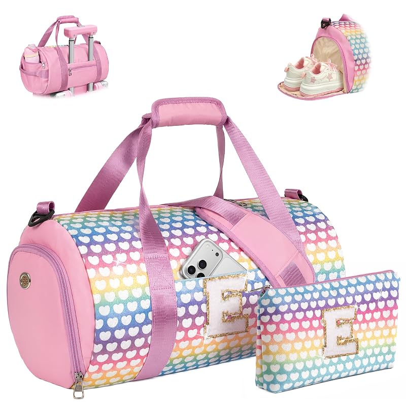 Initial Dance Recital Glitter Weekend Travel Bag Set - Rainbow Pink+E