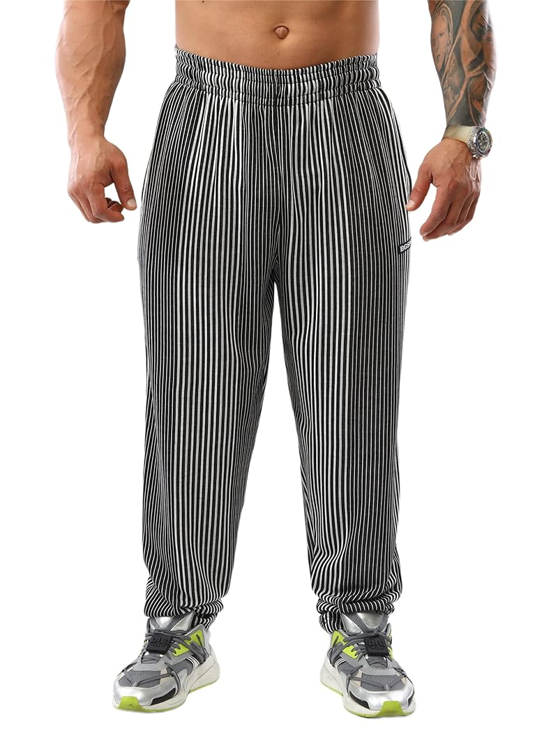 Patterned Large Men's Baggy Sweatpants with Pockets - Loose Fit Gym Pants