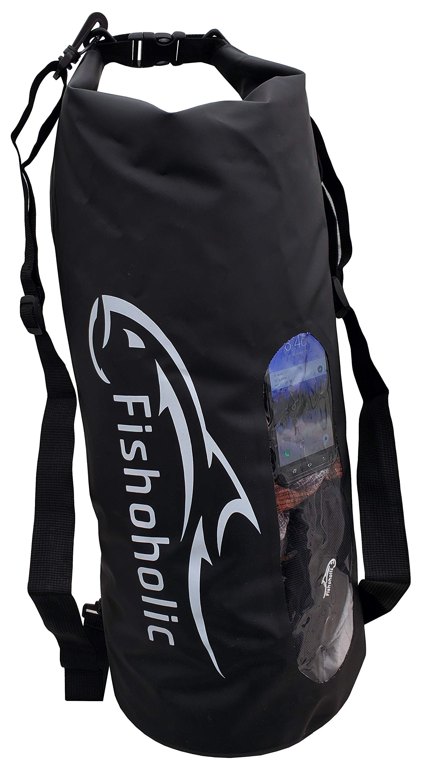 Fishoholic Dry Bag - Waterproof Gear Bags - Fail-Safe Snap - Made Tough & Durable for Kayaking Boating Fishing Hiking Camping Paddle Board & Tailgaiting (Blk, 30L)