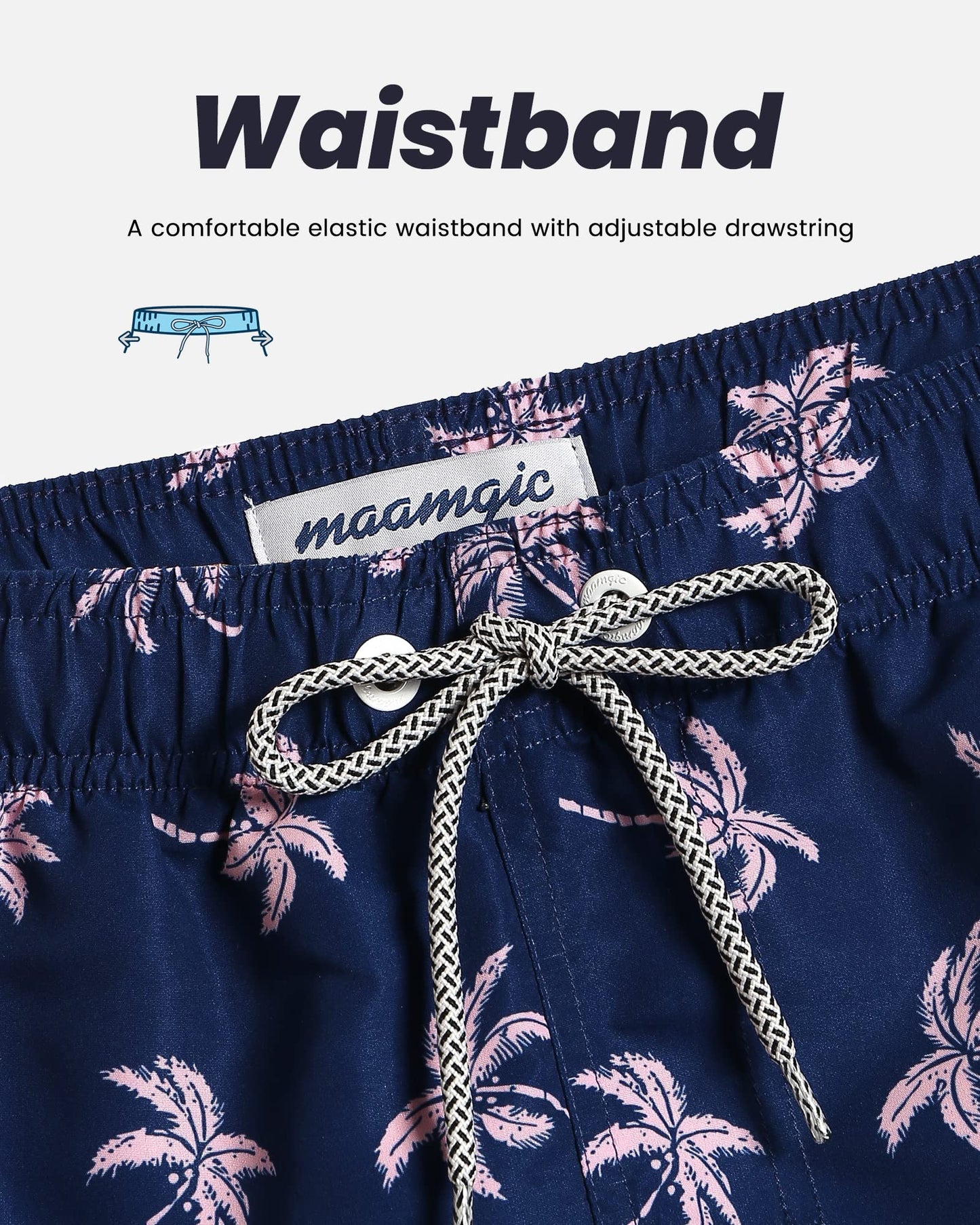 maamgic Mens Swim Trunks Quick Dry Swim Shorts with Mesh Lining Funny Swimwear Bathing Suits 7inch Navy Palm X-Small