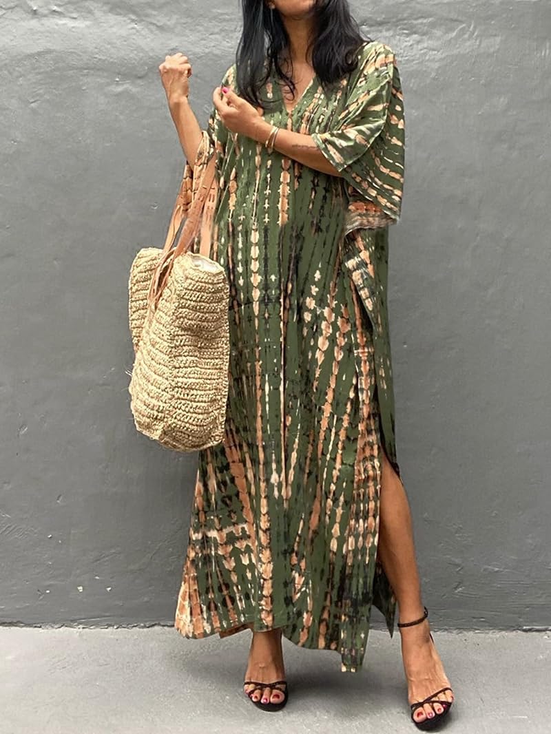 Plus Size Kaftan Dress for Women – Green Coffee Beach Cover-Up