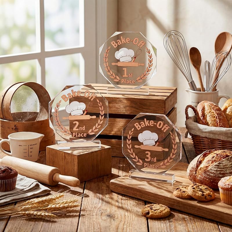 Bakery Bake Off Trophy Set - 3 Acrylic Trophies with Chef Hat Design (Variation: Chef Hat)