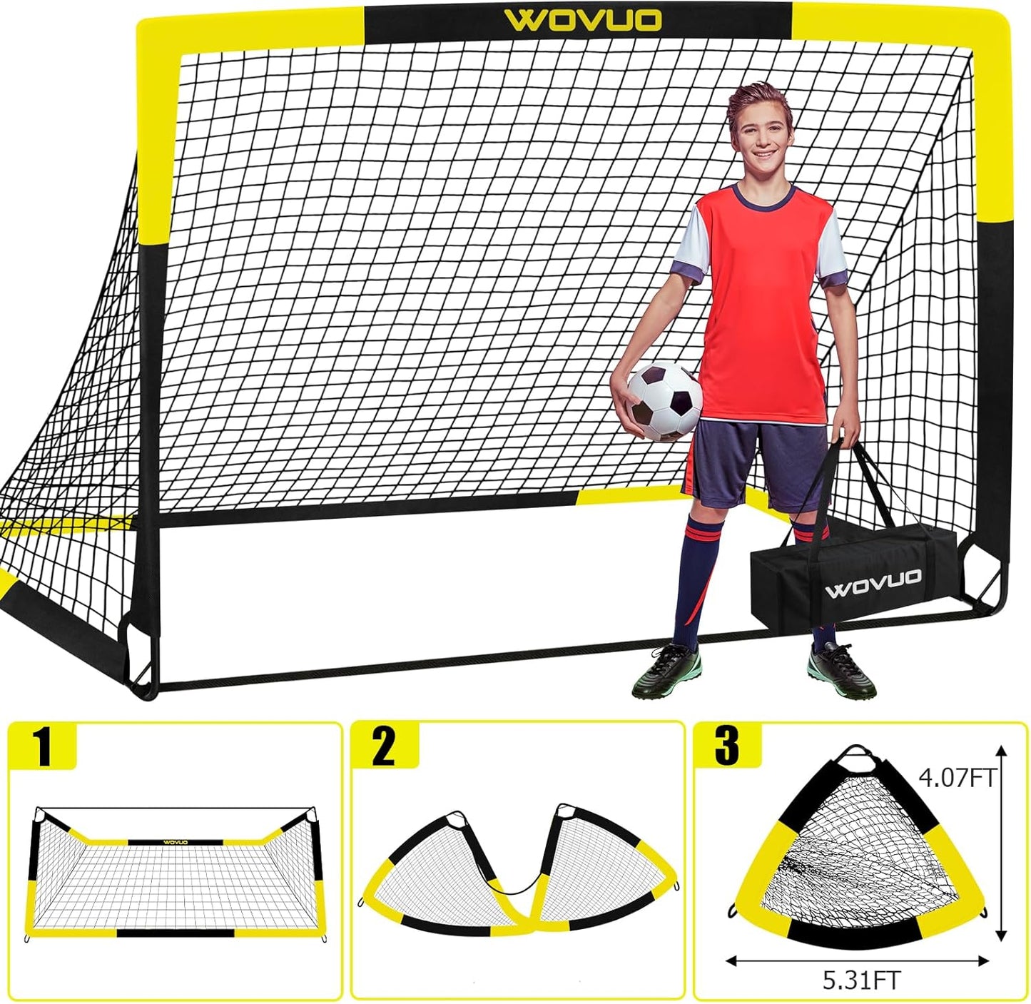Kids Soccer Goals for Backyard Set of 2, 6x4 ft Portable Toddler Soccer Goal Training Equipment with Soccer Target, Ball, Cones, Soccer Net for Kids Age 3-5 6-8 8-12 10-12-14 Outdoor Sports Games Gift