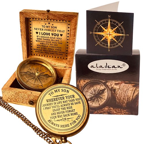 Gift for Son from Mom Dad | Engraved Compass 2" - Father to Son Gifts, Mom to Son Gifts for Graduation, Birthday Baptism Confirmation Communion (Son - I Love You)