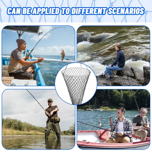 EcoBrisa Foldable Bridge and Pier Fishing Net for Pier Fishing High Load Drop Net Fish Basket for Saltwater Freshwater Collapsible Basket with 49.2 FT Rope Soft Steel Hoop (Black, 32 * 36inch)
