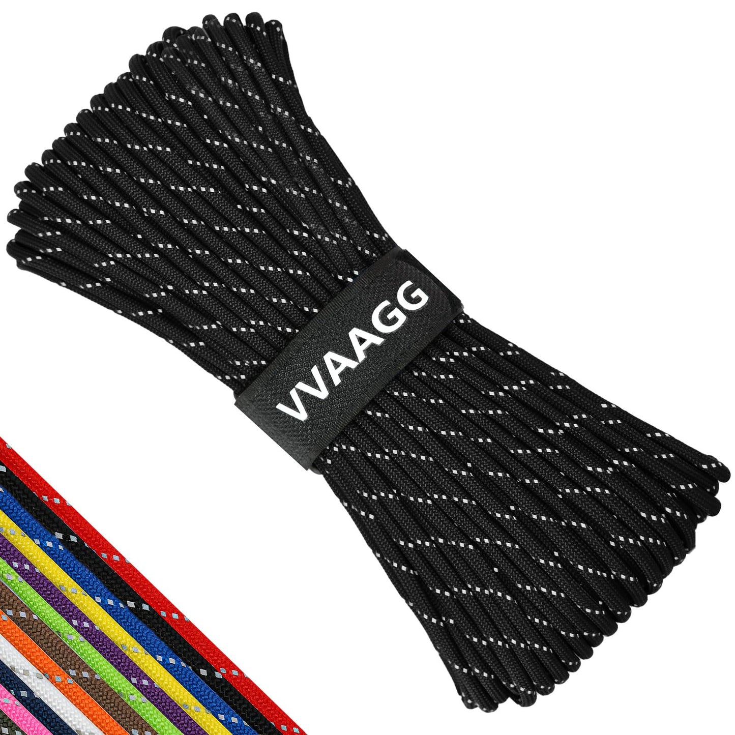 VVAAGG Reflective Paracord Rope 100FT, 7 Strand Nylon para Cord Lanyard Utility 550 Parachute Cord, 4mm Thin Tent Rope for Outdoor Camping Hiking