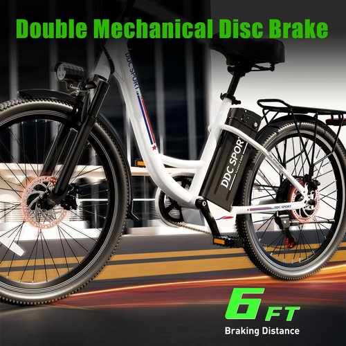 DDC SPORT 24 Inch Cruiser Electric Bike, E-Bike for Adult, Ebike with Removable Battery, Step Through Ebike for Women Men,City Electric Bicycle with Basket,for City Commuter (White)