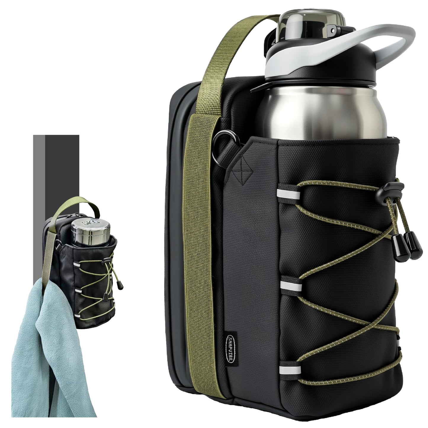 SNAPVIBE Magnetic Gym Bag - 11LB Ultra-Strong Force, with Towel Loop, 46oz Bottle Holder, Magnetic Gym Water Bottle Bag For Gym Fitness, Workout, Outdoor