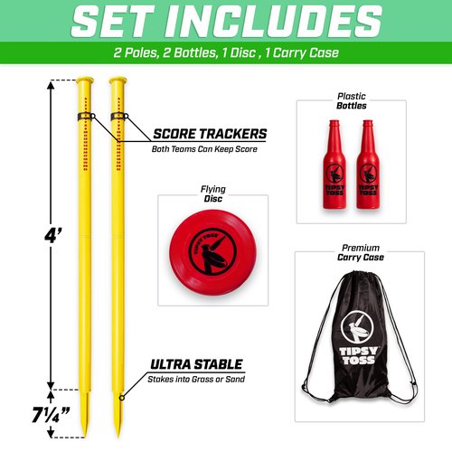 GoSports Tipsy Toss Game Set - Flying Disc Bottle Drop Yard Game