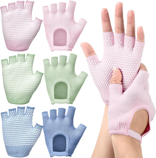 3 Pairs Silicone Yoga Gloves for Women Non Slip Fingerless Pilates Gloves for Gym Exercise Workout Weight Training Mitten One Size Fits Most Women Men