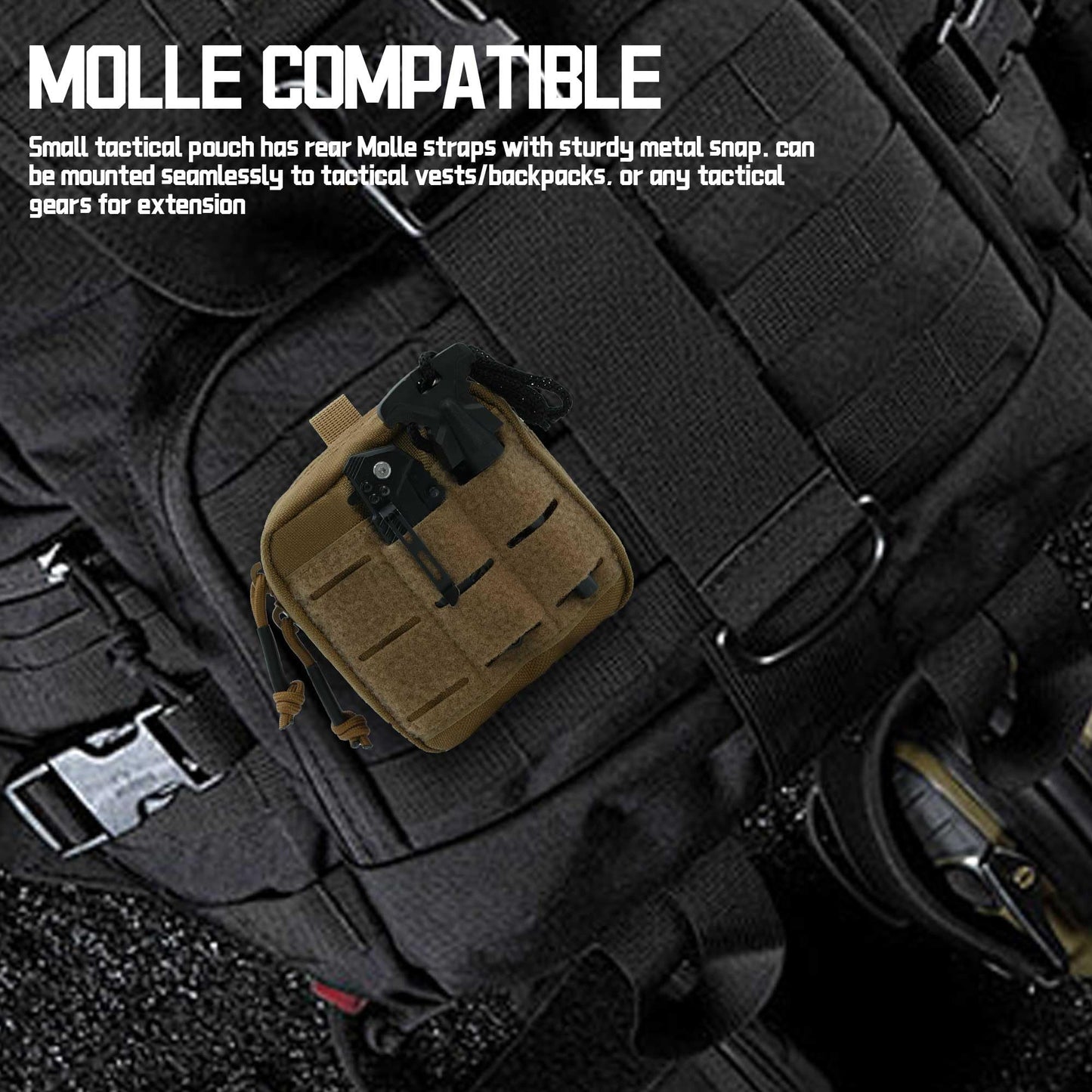 Tactical Molle Admin Panel Pouch Small, 2 Pack Utility Laser Cut EDC Tool Pouch Bag Horizontal Modular Pouches Include US Flag Patch