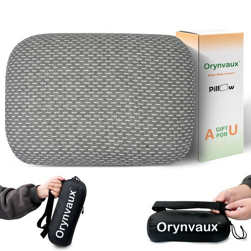 Memory Foam Camping Pillow - Lightweight & Portable Small Travel Pillow for Airplane & Train Travel Rest, Camping, Backpacking, Removable Washable Cover, Easy to Clean, Includes Storage Bag