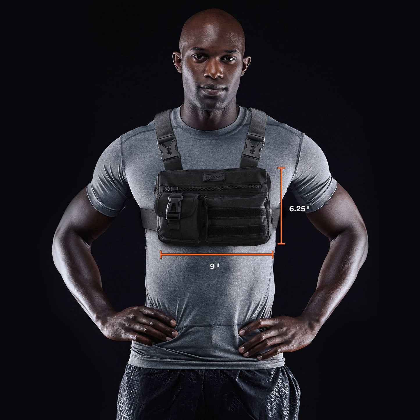 Fitdom Tactical Inspired Lightweight Running Chest Pack For Men With Built-In Phone Holder. A Sports Utility Rig Vest Made For Workouts And Outdoor