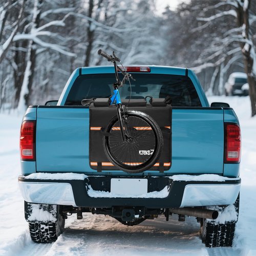 MDSTOP Tailgate Pad for Mountain Bike, Truck Tailgate Bike Protector with Reflective Strips, Scratch Resistant Pad Carries Up to 2 Bicycles, E-Bikes, BMX&Road Bikes (Black, M)
