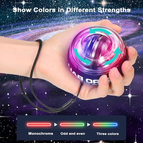 Keoshiga Wrist Trainer Ball Auto-Start Gyroscopic Forearm Exerciser Gyro Torque-Ball Hand Exerciser for Strengthen Arms, Fingers, Bones and Muscles, Colorful Lighting (Blue)